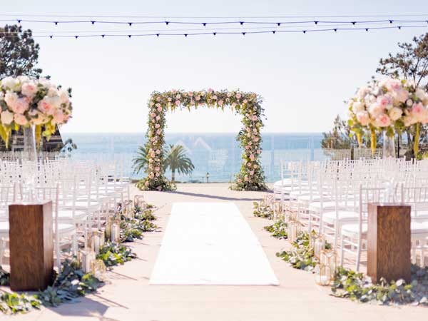 wedding setup facing the ocean