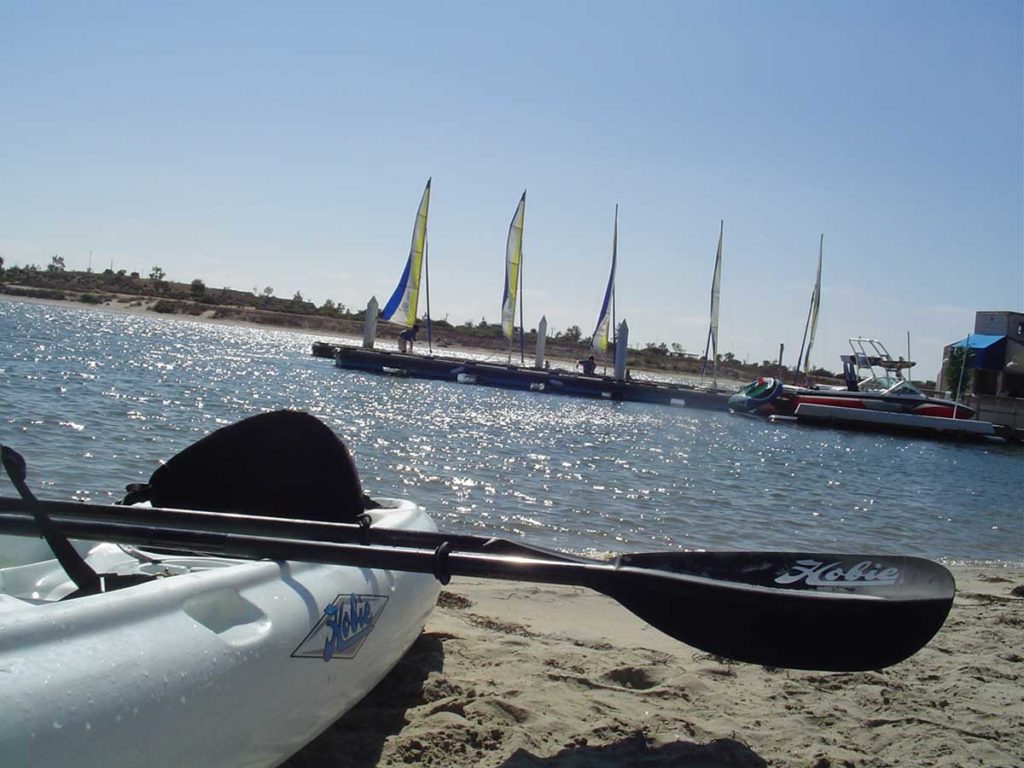 Kayak and Sailboats at Del Mar, CA