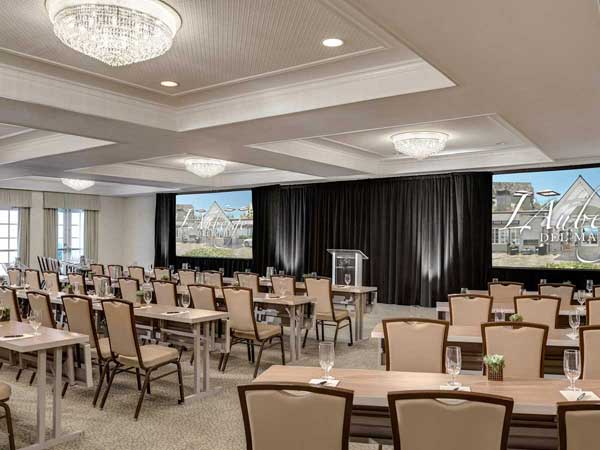 Meeting ballroom with classroom setup in Del Mar, CA