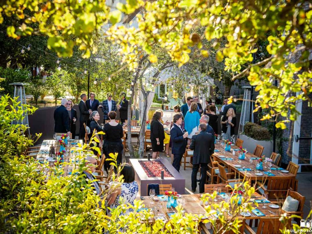 Courtyard wedding reception.