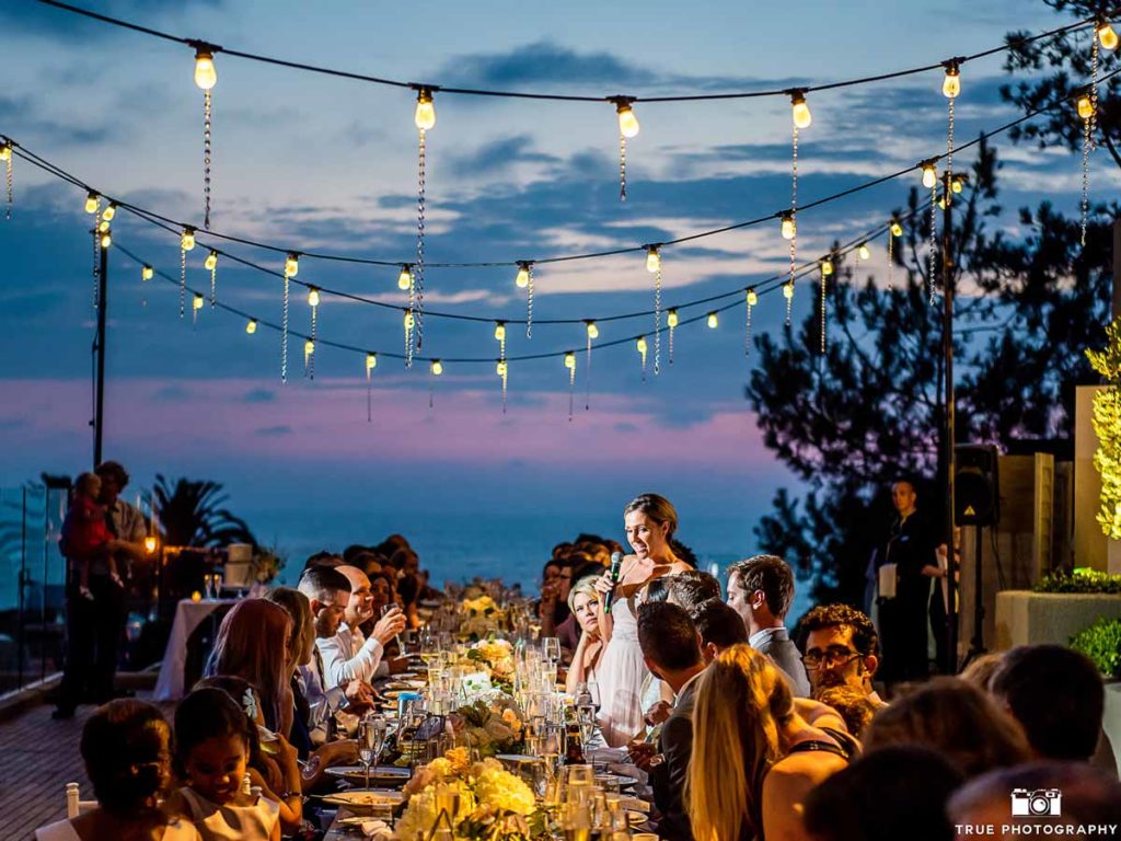 Wedding speech at sunset.