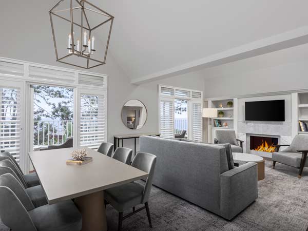 Suite Living And Dining Room With Fireplace.